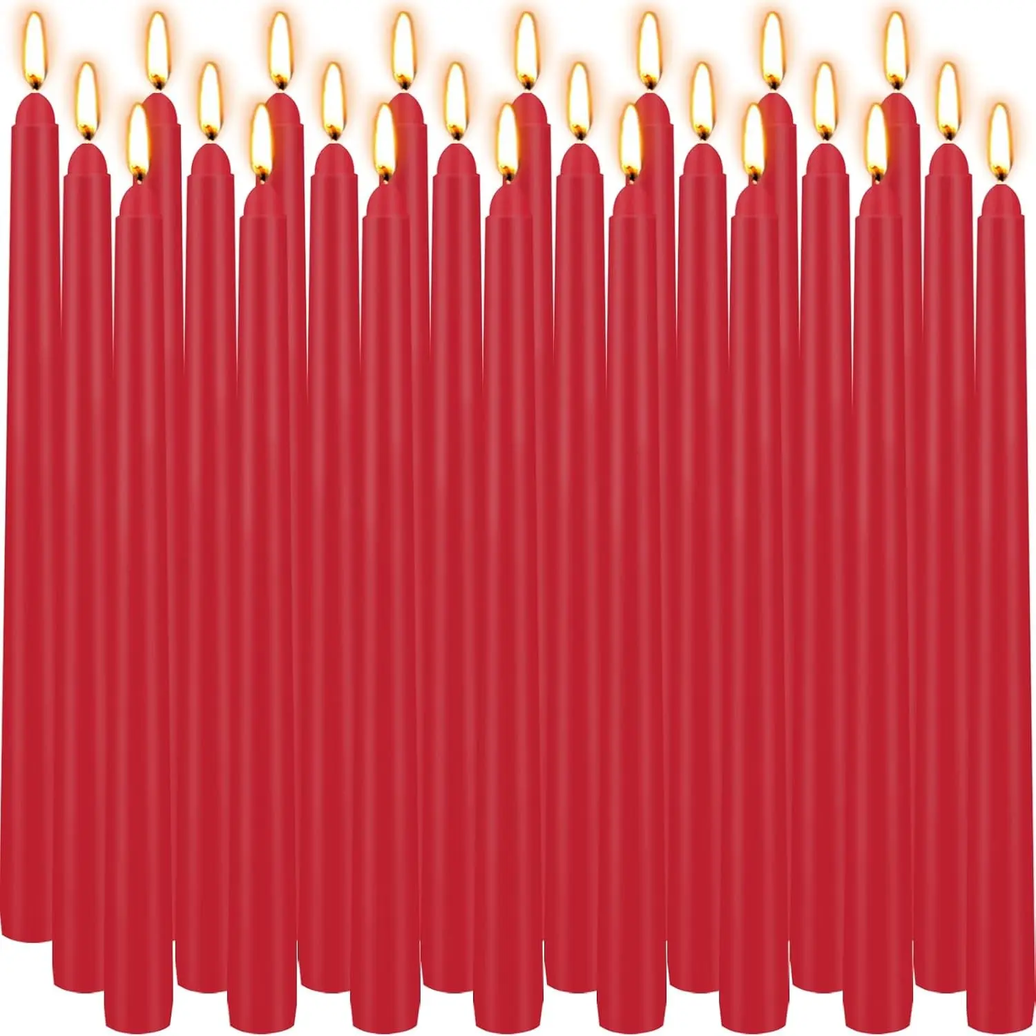24-Pack 10in Red Traditional Taper Candles, Clean-Burning Unscented Cotton Light Set, 7-8hr Burn Bulk Candles for Valentine's Day Table Decor, Wedding & Fireplace Home Supplies