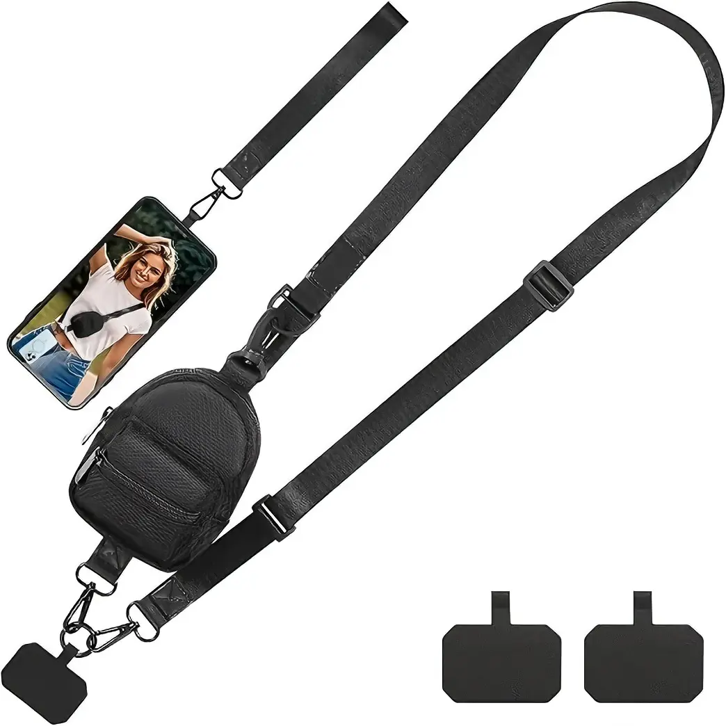 Crossbody Phone Strap with Wallet Pouch, Adjustable Phone Lanyard with Wrist Strap & Tether Tab, Universal Hands-Free Cell Phone Strap for iPhone & Android Durable Metal Portable Durable Portable Smartphone Detachable Handy Man Wireless Cellphone