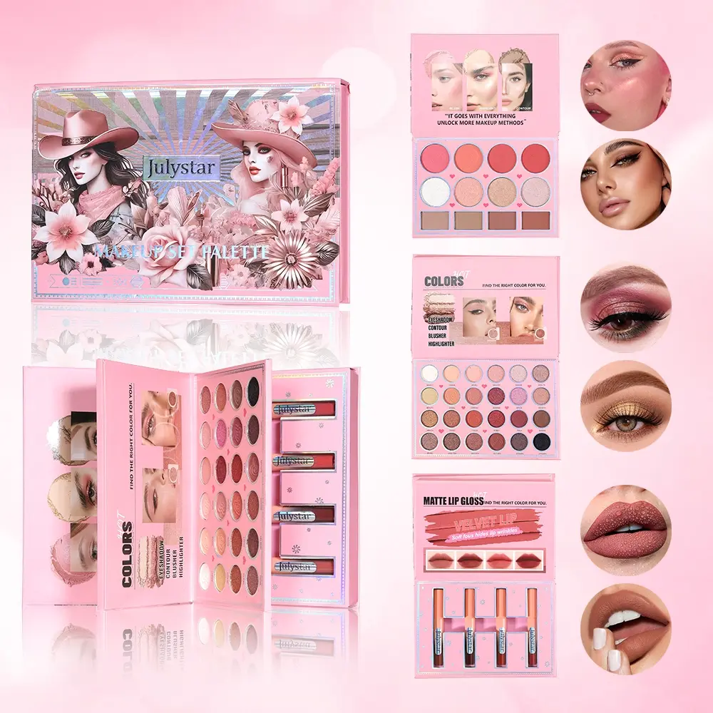 Makeup Magic Book Cosmetics Set, Includes Blush, Highlighter, Concealer, Eyeshadow, Lip Gloss, Perfect Gift for Daily Use & Dates