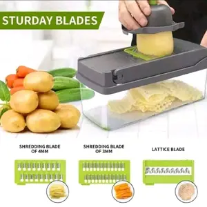 [Vegetable Slicer] 16-In-1 Vegetable Chopper, Professional Onion Chopper, Multi-Functional Food Chopper, Kitchen Vegetable Slicer And Dicer, Vegetable Chopper With 8 Blades, Carrot Chopper With Container Father Gift