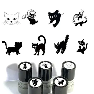 Black Cat Pattern Stamp (1/8pcs/set), Cute Cat Stamp, Teacher Reward Stamp, Encouragement Stamp for Students, Office Stationery & Supplies