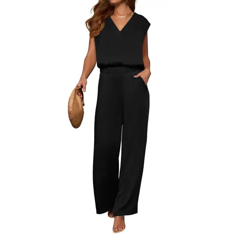 ANRABESS 2 Piece Sets for Women Lounge Outfits Summer V Neck Cap Sleeve Top Wide Leg Pants Casual Beach Vacation Travel Set Loungewear Womenswear