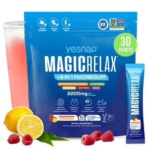 Yesnap MAGICRELAX Calming Sparking Mix with 8-in-1 Magnesium, KSM-66 Ashwagandha, Saffron, Vitamin D3, GABA & L-Theanine Supports Cortisol Balance Mood Sleep 30 Servings, No Sugar, Non GMO, Raspberry Lemonade Flavor