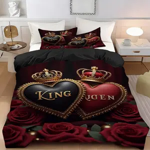 2/3 Pcs Crown ,Rose Duvet Cover Set, Bed Sets, Bedroom Bedding Set, Soft,Breathable 100% Polyester Fiber,High-Definition Digital Printing,Suitable For All Seasons!Perfect Gift,Suitable For Family,Machine Washable(1 Duvet Cover+1/2 Pillowcase,No Filling)