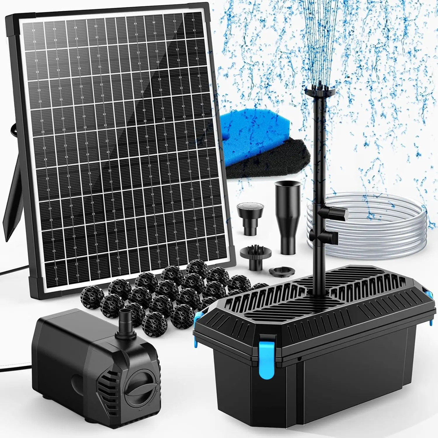 POPOSOAP Solar Pond Filter System with 20W/40W Fountain Pump, Multi-Layer Filtration Water Pump Kit for Outdoor Koi Pond, Fish Pond, Waterfall & Garden