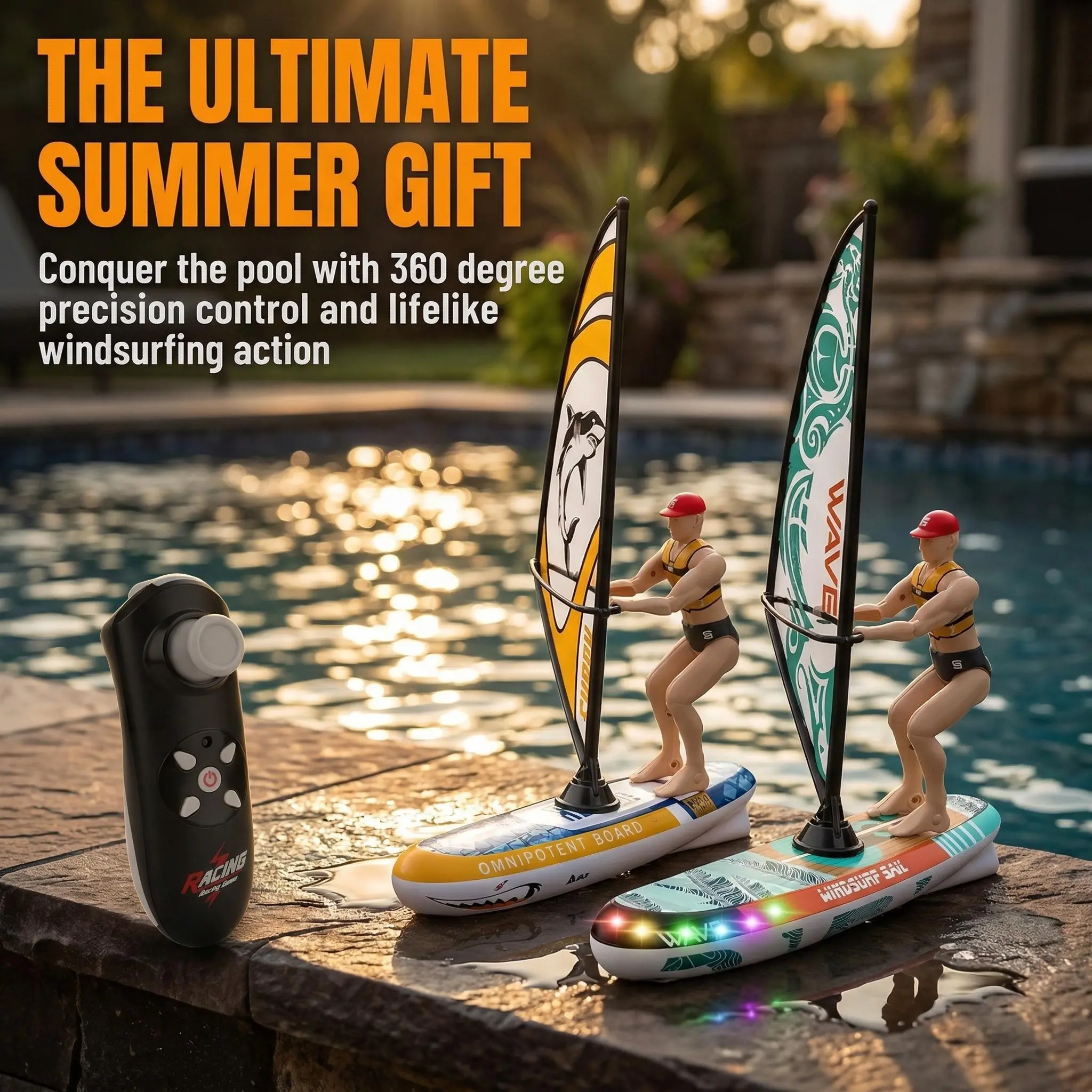 Drifting small sailboat  2.4GHz RC Sailboat Dual Speed Propellers Balance Light Summer Toy for Teens Ideal Easter Gift High-speed Water Racer with LED Strips