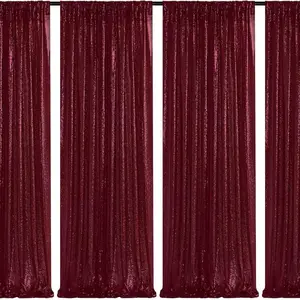 Sequin Photo Backdrop Burgundy 4 Pcs-2ftx8ft Glitter Curtains Wine Sequin Back Drop Fabric Photography Background Maroon Sequin Wedding Backdrop