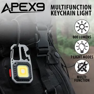 Apex9 Multi-Function Keychain Light - Rechargeable COB Light with 7 Modes