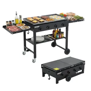 Home Portable Outdoor Griddle, 36 in Flat Top Grill, 4-Burner Propane Gas Griddle Grill with Wheels & Foldable Side Shelves, 60,000BTU Flattop Grills for Camping BBQ, Outdoor Cooking