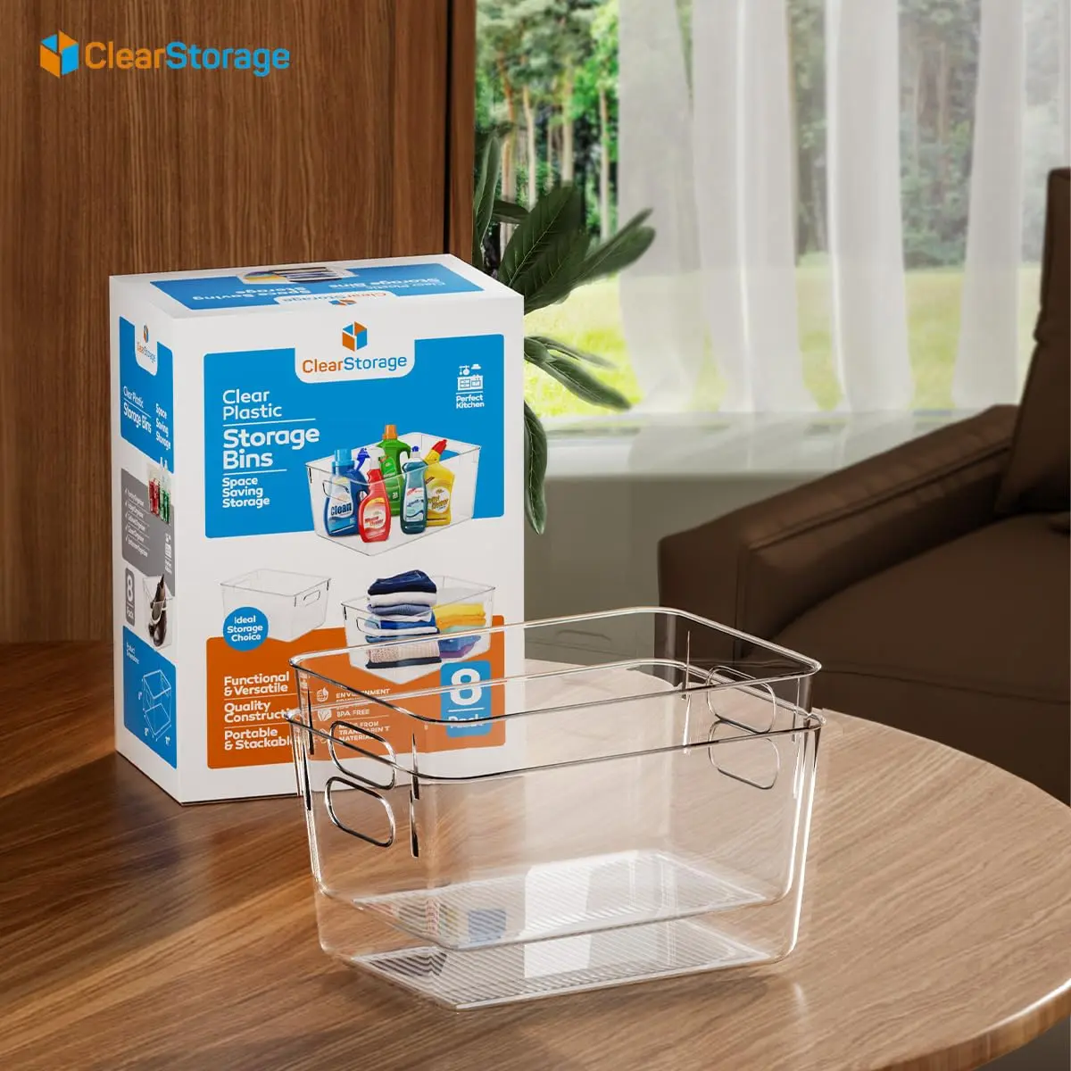 Clear Storage Organizer Bins, 8 Pack (11x8x6) Containers for organizing Fridge, Refrigerator, Kitchen Cabinet, Bathroom, Pantry bins Organization, Freezer Organizer Plastic Bins for Storage, BPA Free Boxes