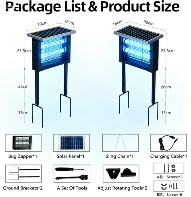 Solar Powered Bug Zapper with 2 UV Lights - Portable, High-Efficiency, Wide Coverage, Silent Mode, Large Battery, Waterproof, Continuous Protection for Camping Use, Home Use, Discreet Household Appliance Addition