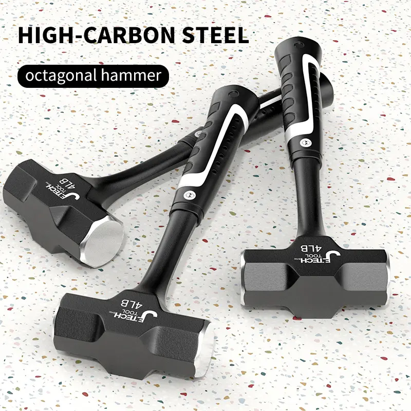 (2LB-4LB) High carbon steel octagonal hammer, anti-slip and shock-absorbing handle, heavy-duty striking hammer, suitable for building demolition and home repair.