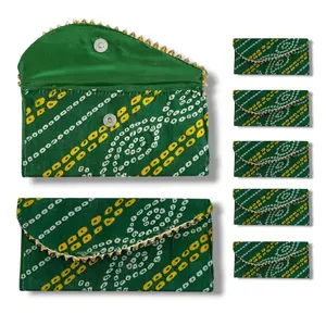 LoveNspire Bandhani Fabric Shagun Cash Envelopes - Pack of 5 Magnetic Tip Gift Holders, Bridesmaid Gift Boxes for Diwali, Weddings, Bridesmaid Gift Box