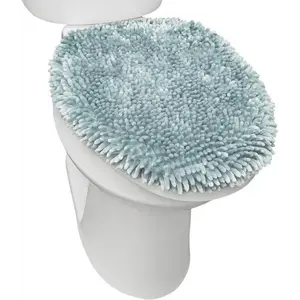 TOWN & COUNTRY BASICS Spa Step Noodle Solid Bathroom Toilet Lid Cover, Plush, Soft, and Absorbent, Machine Washable, Black, 18.5"x19.6"