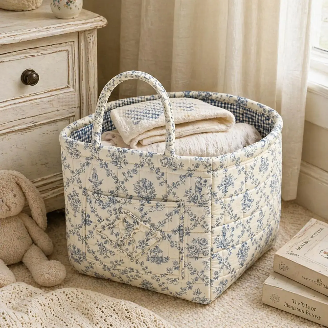 French Vine [Storage Basket] (Blue Floral)