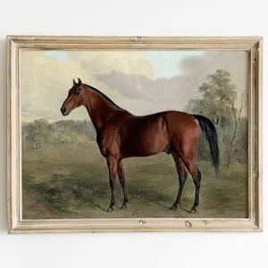 Vintage Horse Print | Antique Horse Oil Painting | Standing Brown Horse | Equestrian Print | Farmhouse Decor | Printable Art
