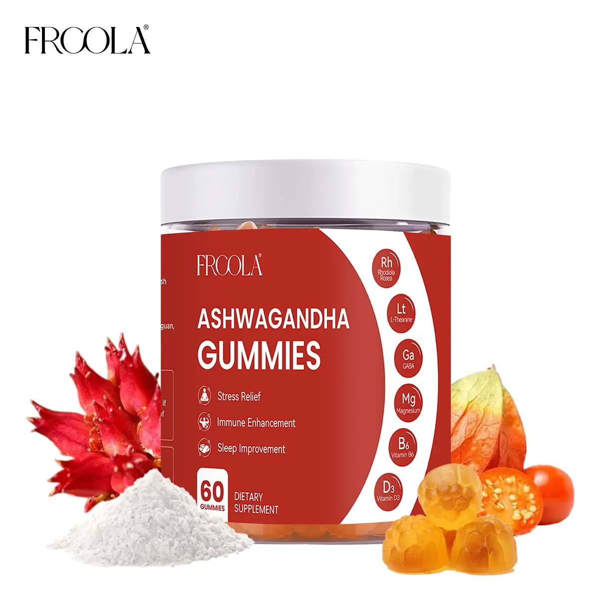 【 Huge Clearance Sale 】FRCOLA 7-in-1 Natural Ashwagandha & Vitamin D Dietary Supplement Gummies - Support Focus, Promote Sleep Quality, Herbs, Vitamins