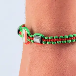 Adjustable Mexican Flag Bracelet with Hematite Beads Satin Cord 6 Inches Black Red Green Colors Lightweight Daily Wear Gift