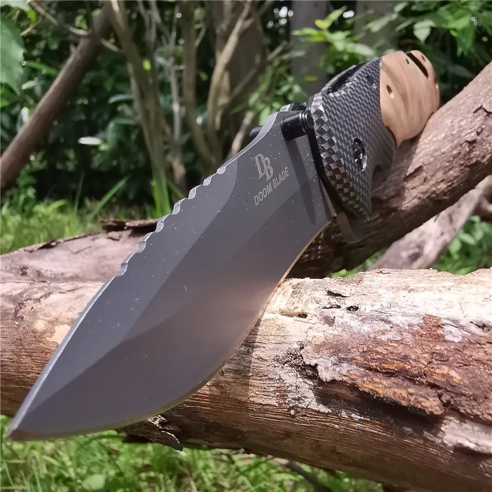 8Cr13 Steel Folding Combat Knife, Wood Handle Slim Pocket Tool, Multi-Cutting Folded Knives for Hunting Camping, Survival Supplies, Emergency Bushcraft Equipment