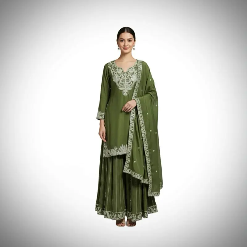 Sarara Set Fully Embroidered with Short Kurta Tops Perfect for Party Wear Any Occasion