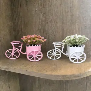 2pc Plastic Mini Bicycle Flower Basket with Artificial Potted Plant, Cute Desktop Decoration for Room Decor, Simulating Plants, Planter Pot, Garden Accessories