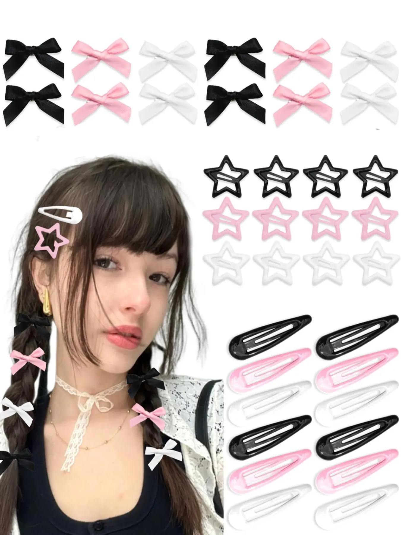 Sweet Y2K mini star bow BB clips, Super Cute Clips, Hair Clip, Hair Decor, 36-piece set, suitable for ladies and girls' short bangs, creating a fashionable and cool look