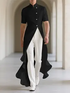 INCERUN Men's Fashion Pleated Long Sleeve Short Jacket Coats, Menswear, Stylish Casual Wear, Perfect for Daily, Comfortable and Trendy Design
