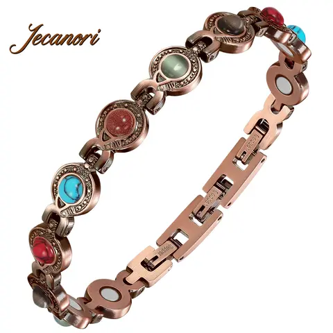 Jecanori Women's Copper Magnetic Bracelet - Trendy Fashionable Accessories, 3800 Gauss Ultra Magnets, Elegant Round Gemstone Stretch Bangle with Sizing Tool