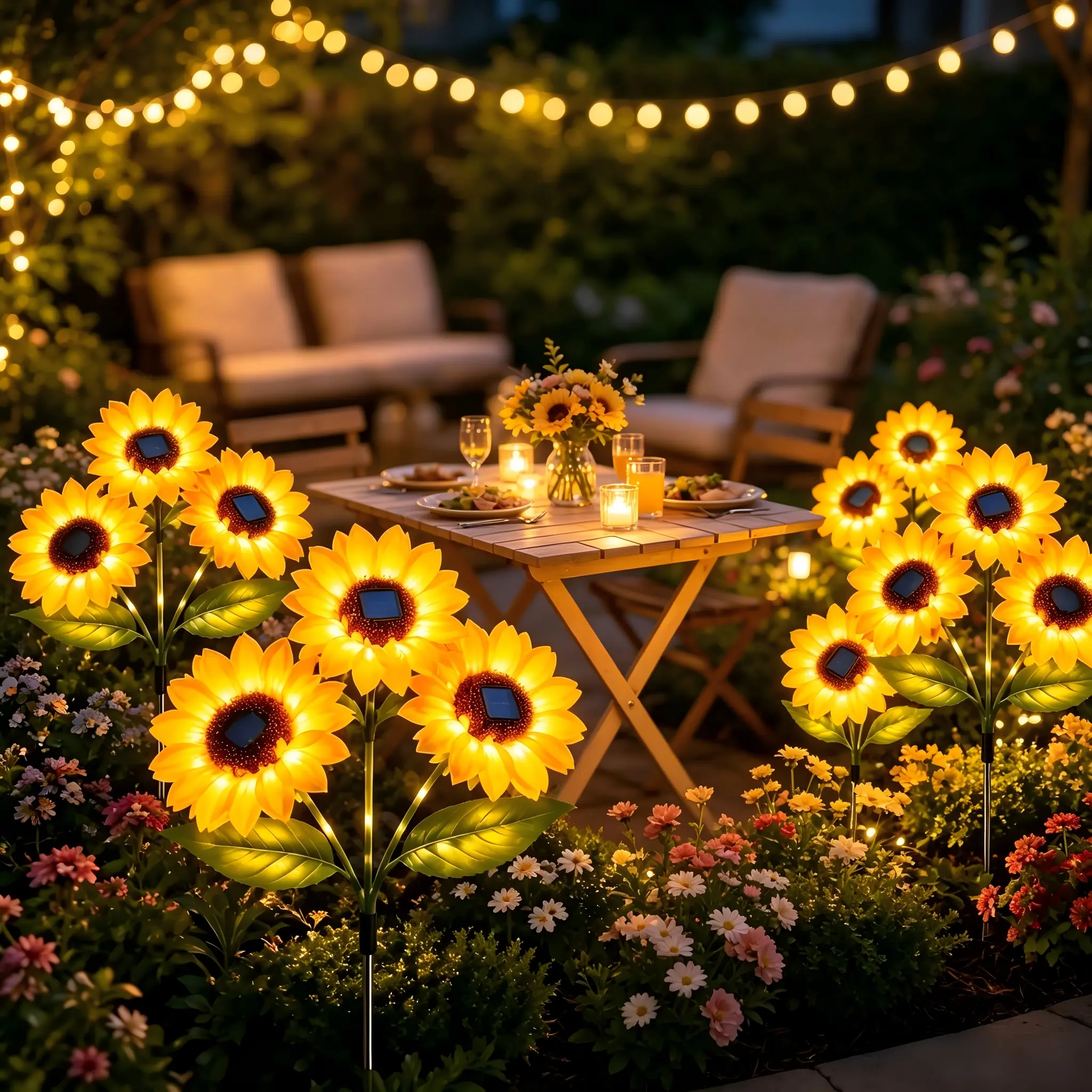 Solar Garden Decor Light, 2 Pack Sunflower Shaped Solar Outdoor Lights, Waterproof Solar Garden Lamp for Yard Decor, Fairy Night Light Solar Landscape Lights Solar Garden Lanterns,Lifelike Bloom