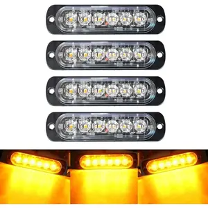 4-Pack 6 LED Amber Strobe Light Kit for Vehicles Trucks Emergency 12V-24V Warning Hazard Flash Strobe Light Bar Super Bright Waterproof Surface Mount