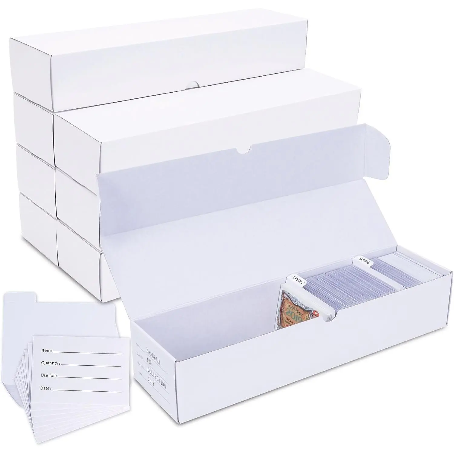 Trading-Card Storage Box, 8-Pack • 1000 Count Corrugated Cardboard Storage Box with dividers & labels for TCG/Magic/Mtg storage and Collection, 14.4 INCH Horizontal