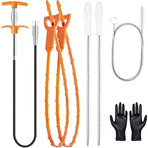 61in Drain Snake Tool Set, Flexible Grabber Tool 1 Pcs, Hair Drain Clog Remover 2 Pcs, Cleaner Brush Tool 2 Pcs, Spring Unclogger (1 Pcs) for Toilet Sink Sewer Bathroom Tub Clogged, Car, Fridge