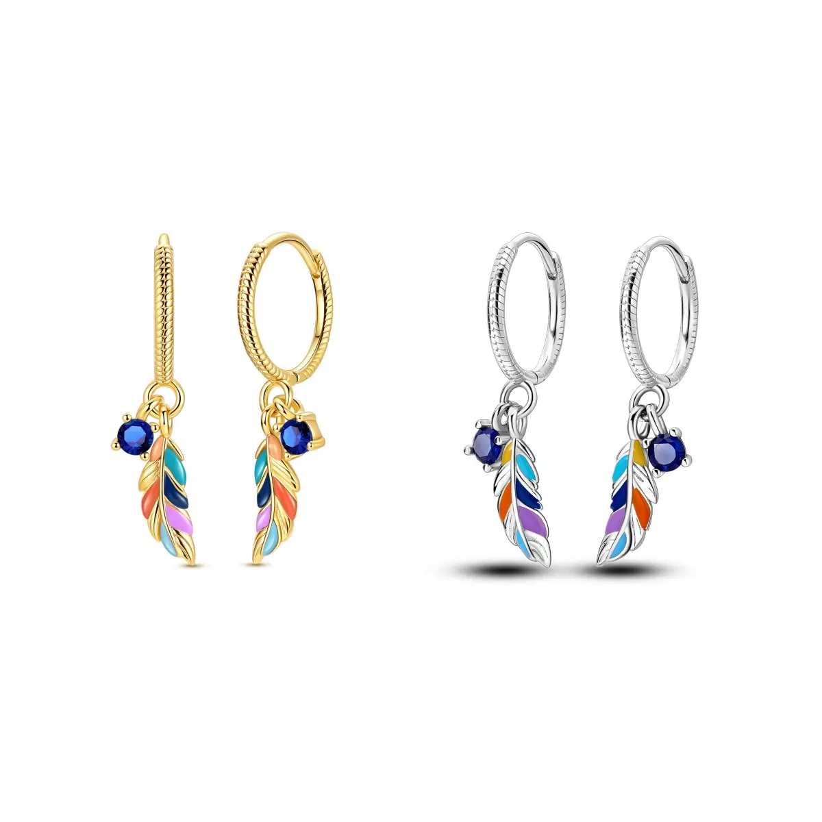 MULA Bohemian Colorful Feather Earrings, Silver-Plated & Platinum-Plated, Enamel & Zircon Accents, High Quality Earrings, Lightweight Unique Light Luxury Women's Jewelry, Ideal Gift, Lightweight Earring