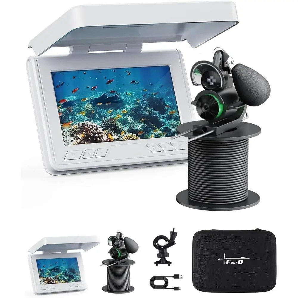 Portable Underwater Fishing Camera with 4.3" HD Monitor, 220° Wide-Angle Lens and IR Night Vision, 100ft Waterproof Cable with Rod Mount, 10+ Hour Rechargeable Battery for Ice & Boat Fishing, Husband, Father, Ice Fishing, Portable Size