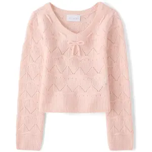 The Children's Place Girls Long Sleeve Pointelle Bow Sweater Pink M (7/8)