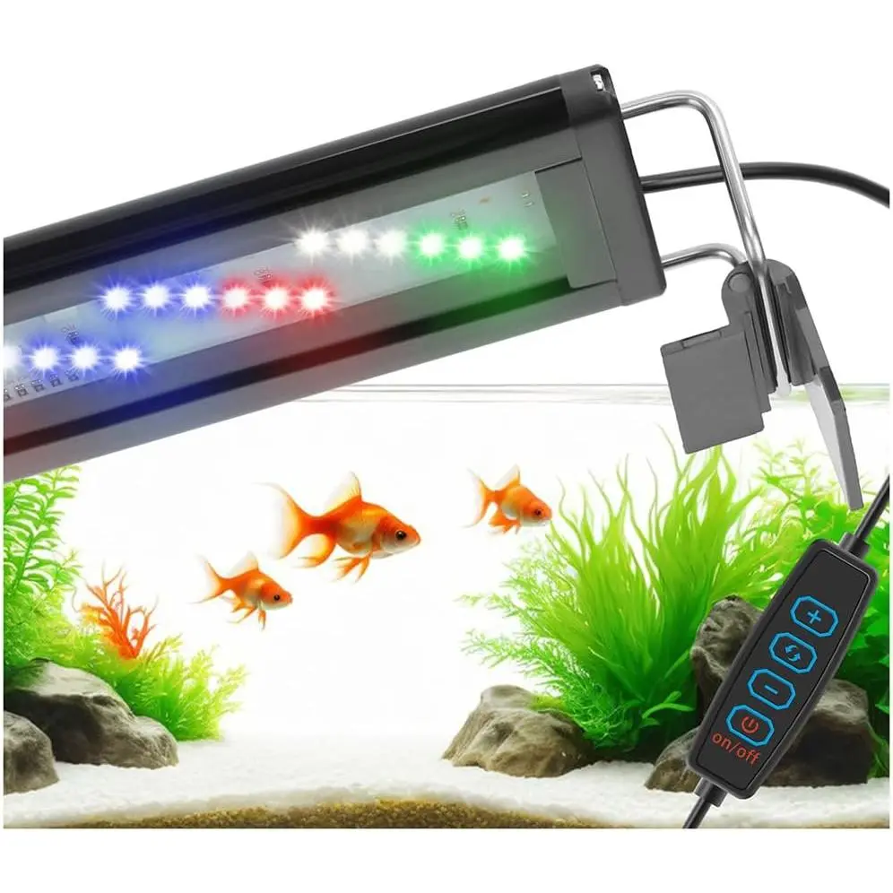 LED Aquarium Light Full Spectrum Fish Tank Light with Dimmer White Blue Red Green LEDs Fish Tank Light with Three Lighting Modes and Extendable Bracket for 8 Inch to 12 Inch Aquarium