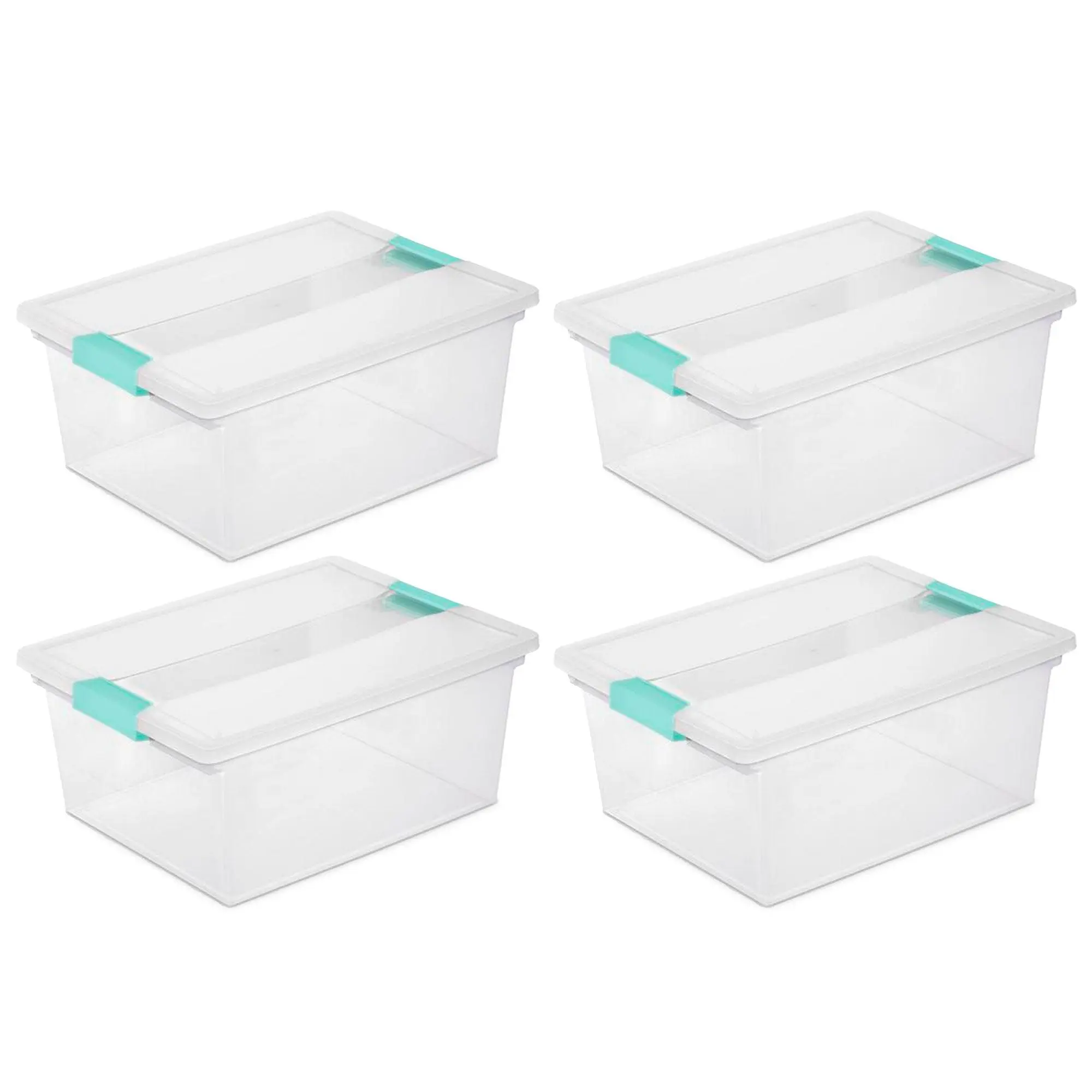 Sterilite Deep Plastic Stackable Storage Bin w/ Clear Latch Lid, Clear (4 Pack) Boxes Container