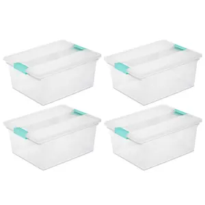 Sterilite Deep Plastic Stackable Storage Bin w/ Clear Latch Lid, Clear (4 Pack) Boxes Container