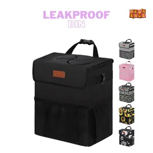 Car Trash Can Bin with Lid Hanging for Back Seat, Car Accessories for Women Men Leak Proof Automotive Garbage Cans Leakproof Vehicle Trash Can for Truck SUV Black