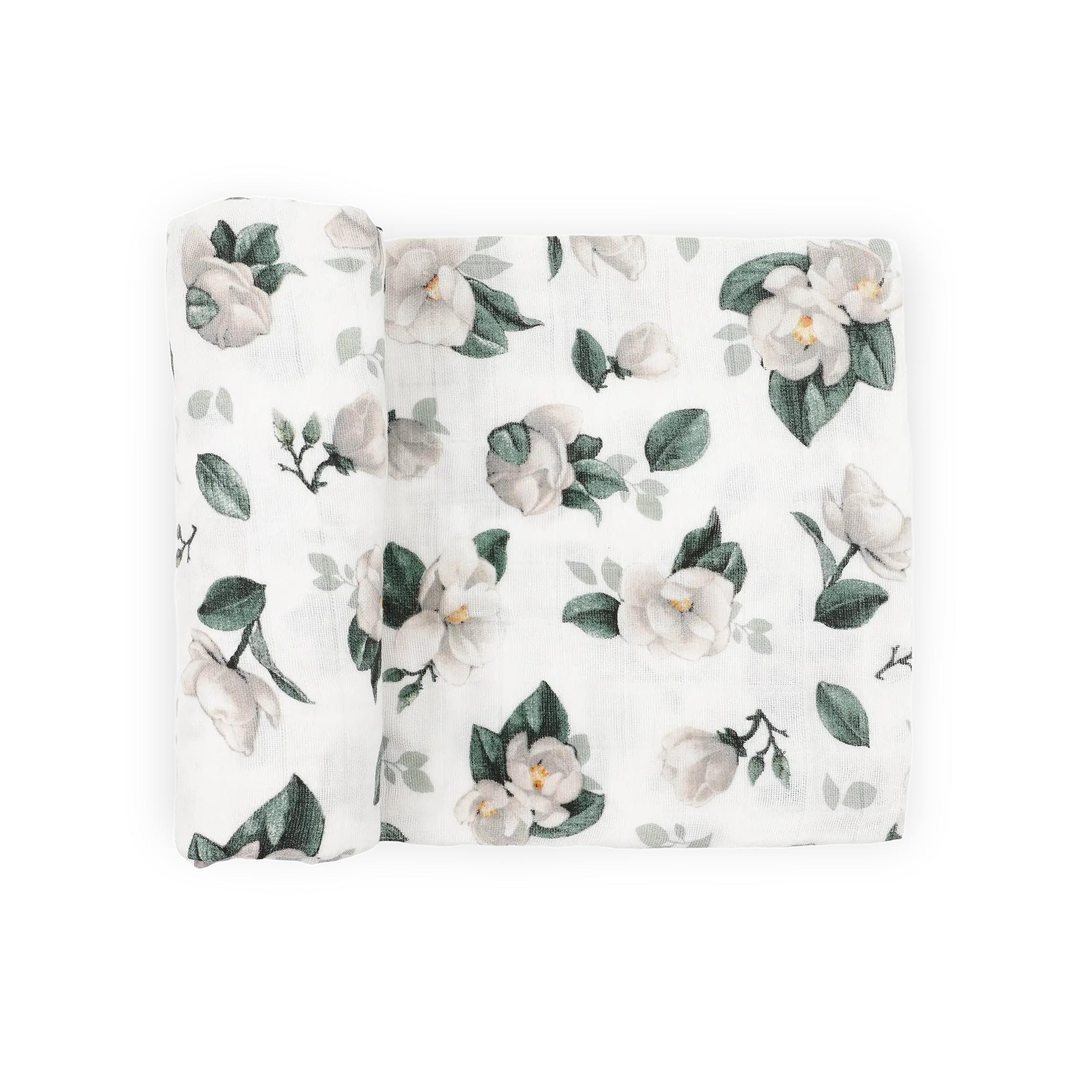 GOTS Certified Organic Cotton Muslin Swaddle Blanket for Infants - Magnolia Floral Motif, Breathable Muslin Texture, Swaddling Use