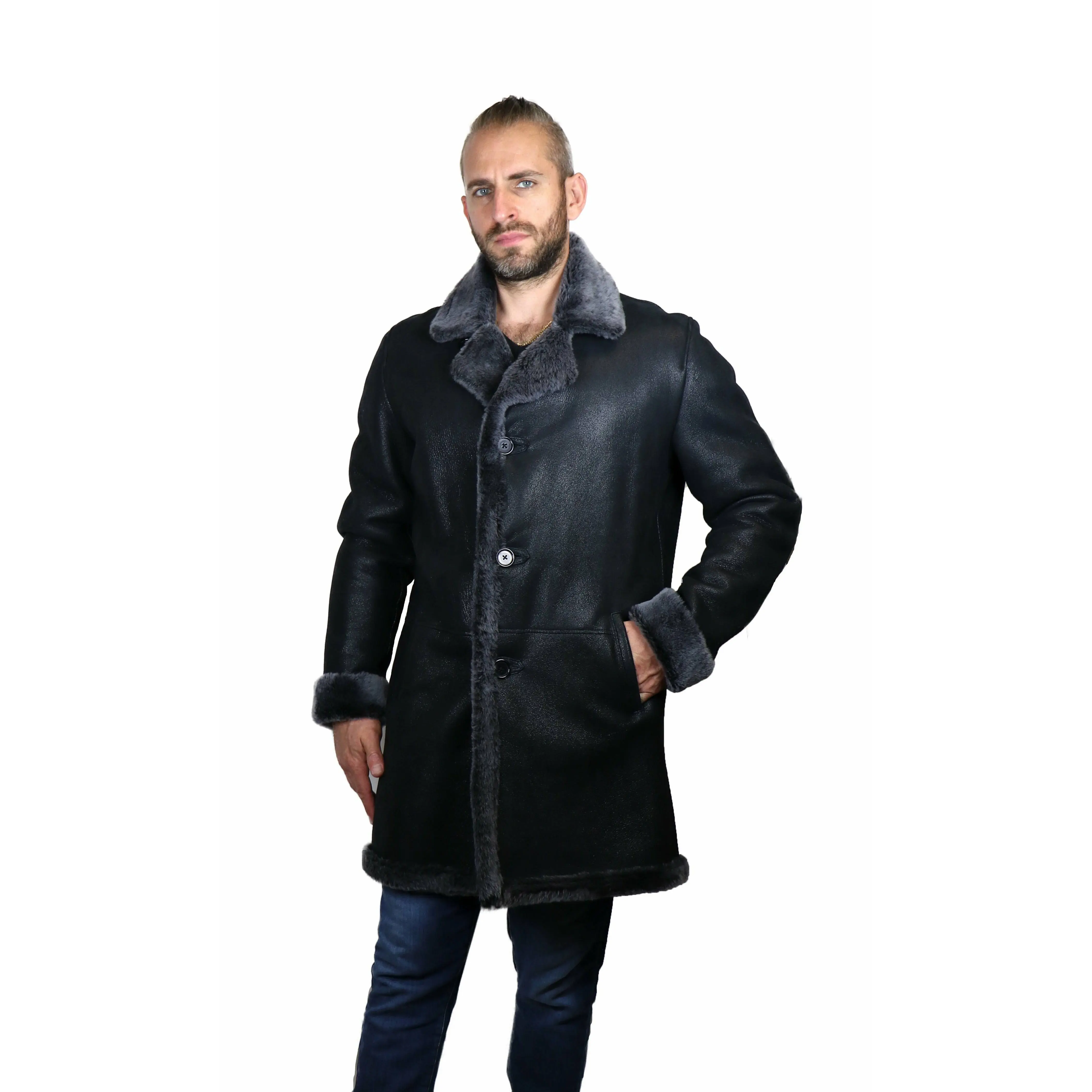 ZOOLOO Men's Sheepskin Shearling Car Coat