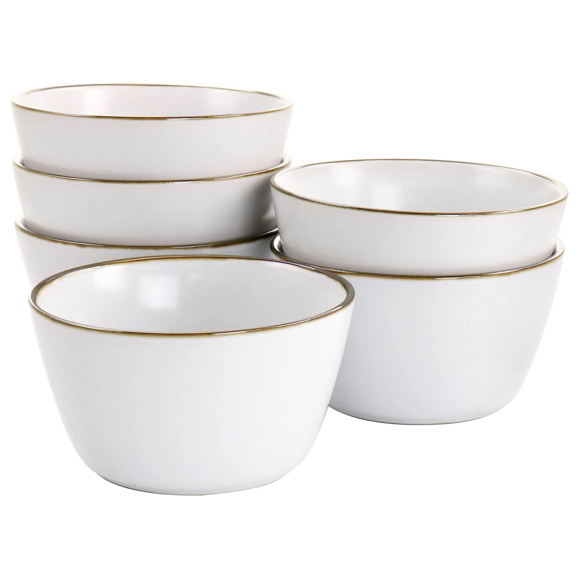 Elama 6-Piece Stoneware Bowl Set in Matte with Gold Rim
