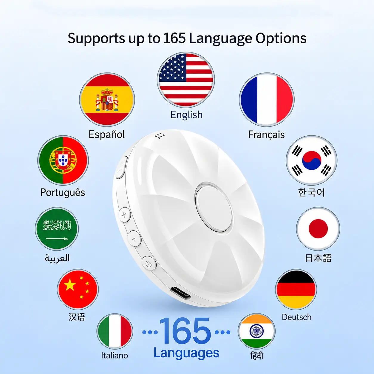 Portable Wireless Bluetooth Translator Pen - Stable Connection, Real-Time 165-Language Translation, Accent Adaptation, Spanish & English Practice Tool, Restaurant Scenario Helper
