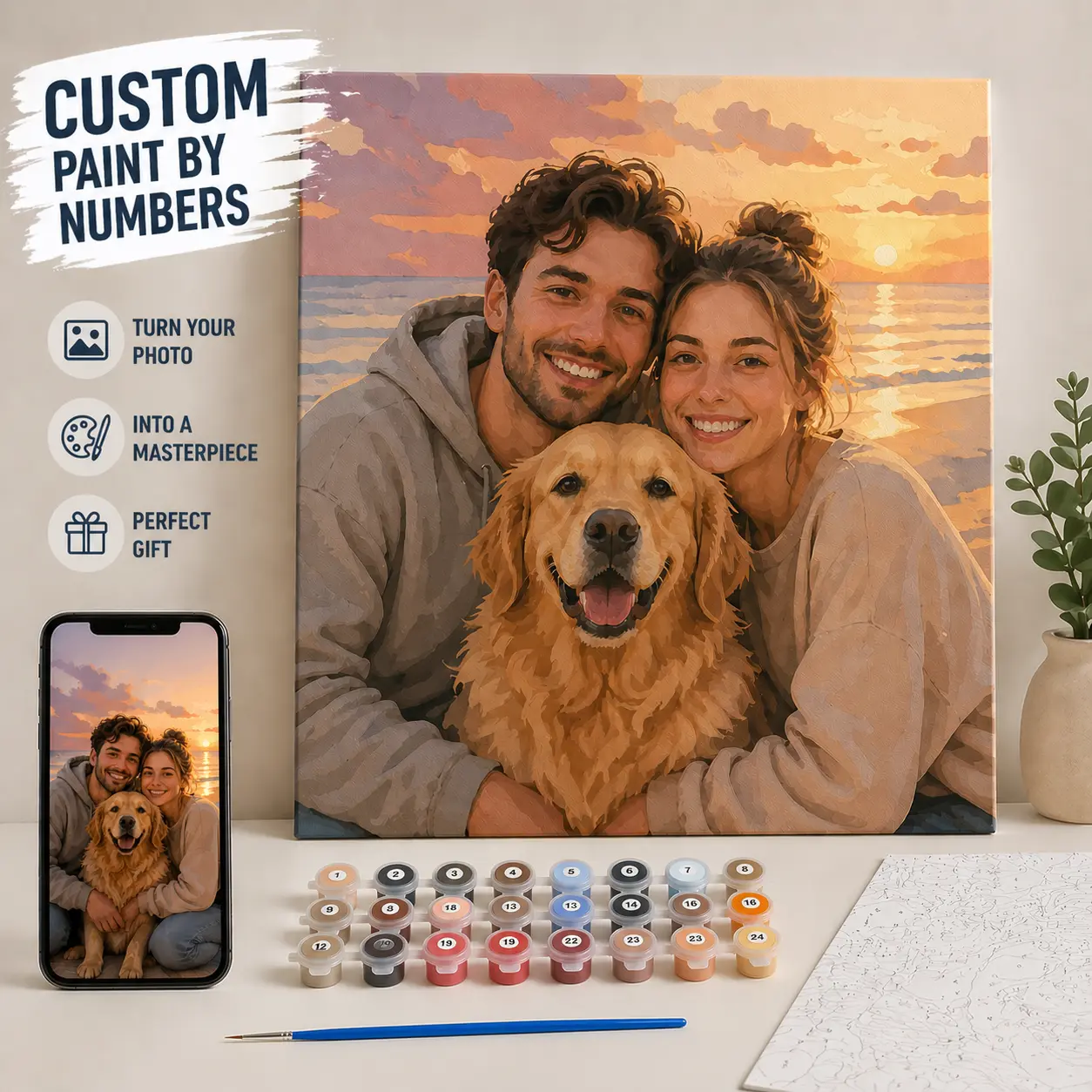Custom Photo Paint-by-Numbers Kit, DIY Personalized Canvas Painting Art Materials, Ideal Gift for Couples, Perfect for Masterpiece Creation
