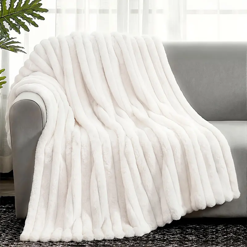 Jeffans Dual-Sided Fleece Fluffy Blanket with 3D Striped Texture, Stylish All-Season Decorative Throw for Sofa & Bed, Perfect Gift, Machine Washable