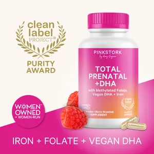 Pink Stork Total Prenatal Vitamins with DHA, Iron, Methylated Folate | Mint or Berry Scent | Clean Label Purity | Pregnancy Support Essentials | Gluten-Free, Non-GMO | B6, B12, Choline, Vitamin D