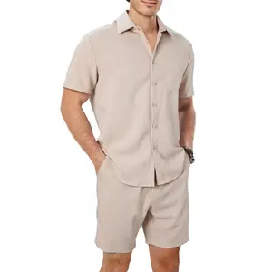 Dokotoo Men Menswear Men's 2 Piece Casual Summer Beach Button Down Shirt ShortSleeve Solid Shirts and Shorts Yoga Outfits Sets Suits Clothes