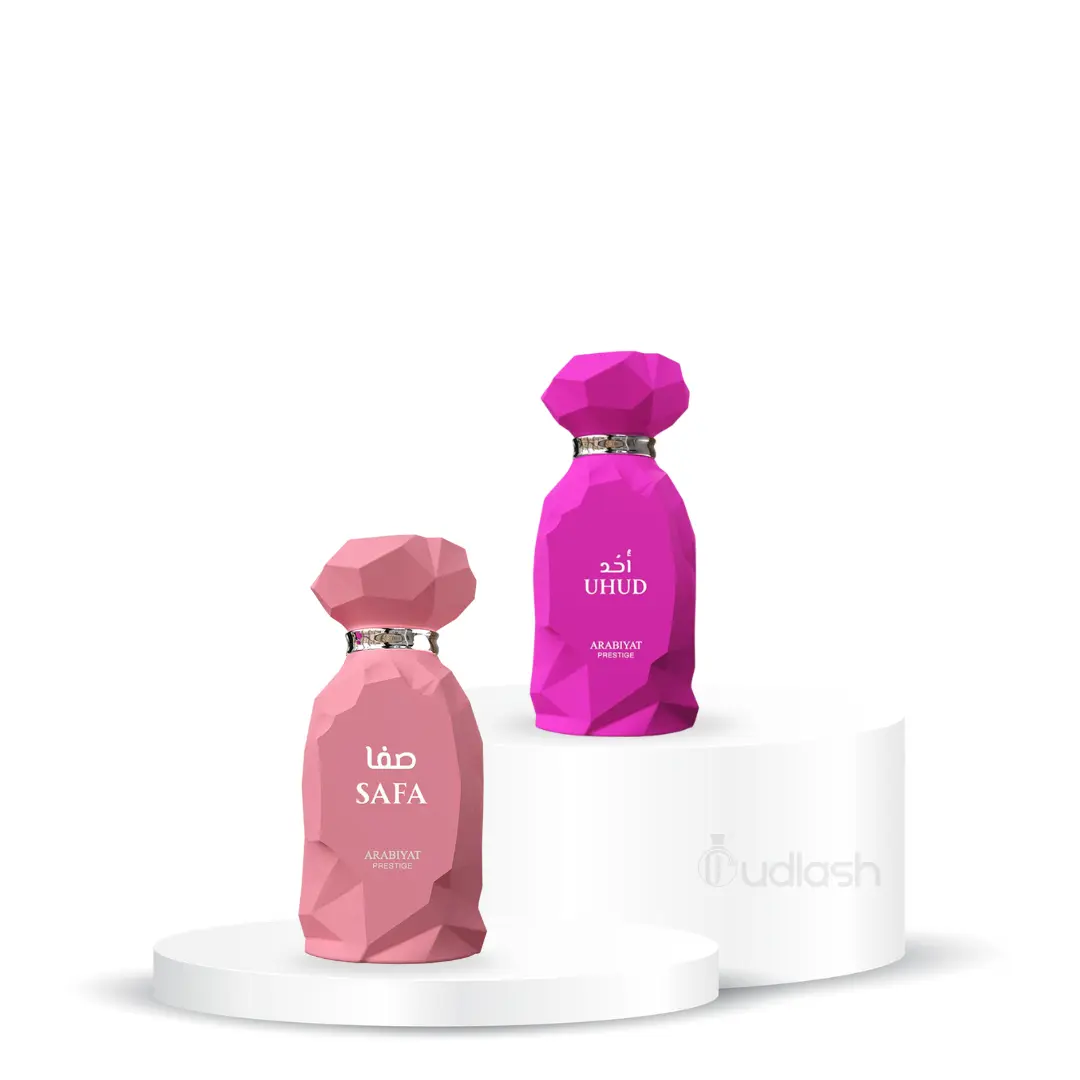 Oudlash Bundle | Arabiyat Prestige | Safa + Uhud | Unisex Fragrance | Eau De Parfum | 3.4 fl oz. 100ml | Lychee -Honey & Red Fruits