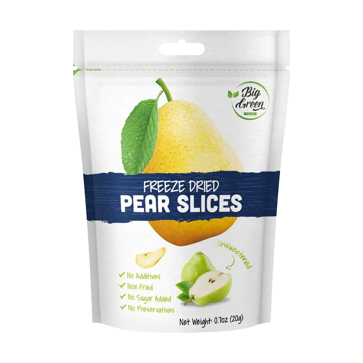 BIG GREEN Freeze Dried Pear Slices - Natural Hometown Flavor, Healthy Snack, 20g