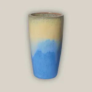 8464N52 - Cream/Blue Slim Round Ceramic Planter